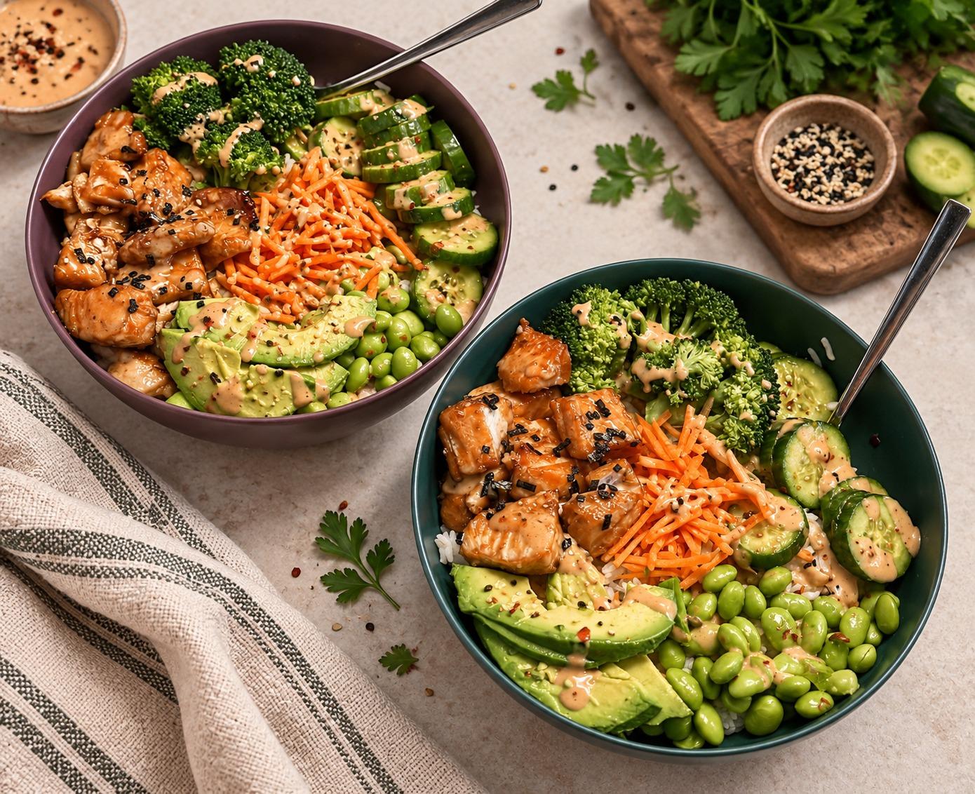 Spicy Soyaki Salmon Rice Bowls